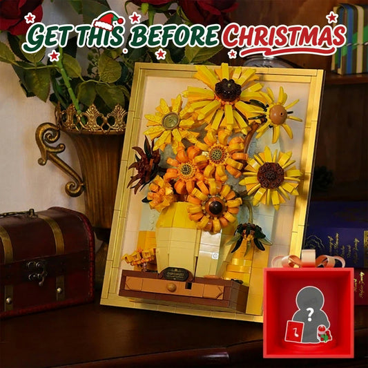 【With Free Gift】Van Gogh – Sunflowers 3D Brick Painting with Light & Drawer